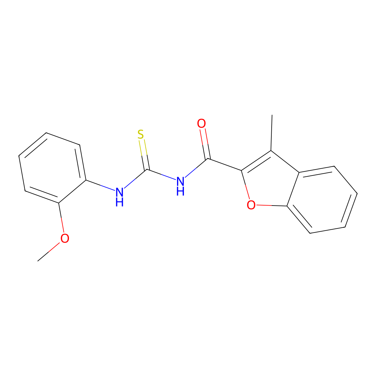 N-[(2-methoxyphenyl)carbamothioyl]-3-methyl-1-benzofuran-2-carboxamide molecular structure, CAS 385418-63-3
