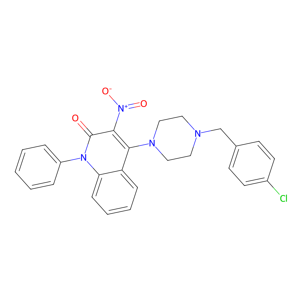 4-[4-(4-chlorobenzyl)piperazin-1-yl]-3-nitro-1-phenylquinolin-2(1H)-one molecular structure, CAS 385418-67-7