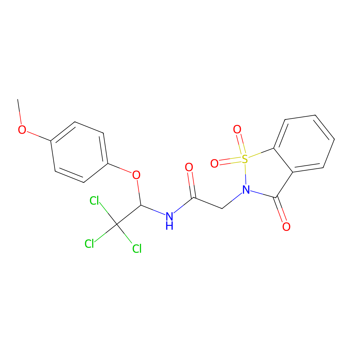 N-[2,2,2-trichloro-1-(4-methoxyphenoxy)ethyl]-2-(1,1,3-trioxo-1,2-benzothiazol-2-yl)acetamide molecular structure, CAS 385419-16-9
