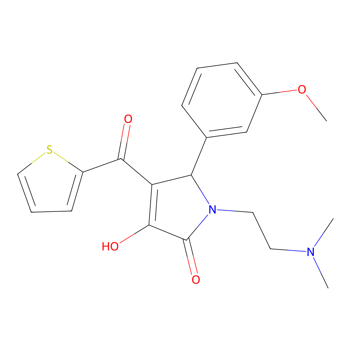 (4E)-1-[2-(dimethylamino)ethyl]-4-[hydroxy(thiophen-2-yl)methylidene]-5-(3-methoxyphenyl)pyrrolidine-2,3-dione molecular structure, CAS 385419-19-2