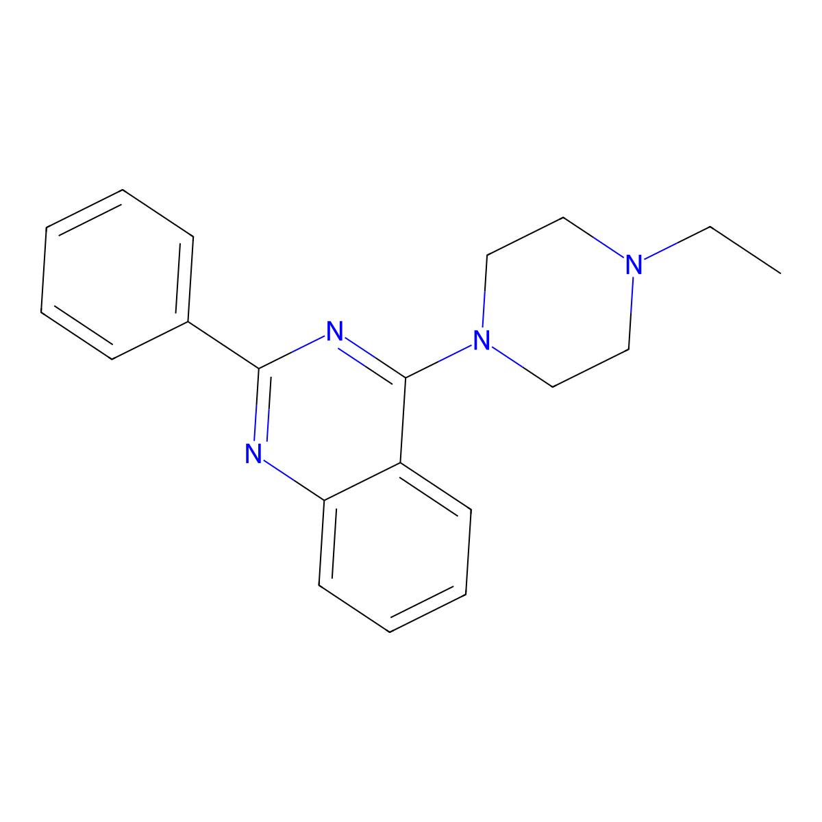 4-(4-Ethylpiperazin-1-yl)-2-phenylquinazoline molecular structure, CAS 385419-24-9
