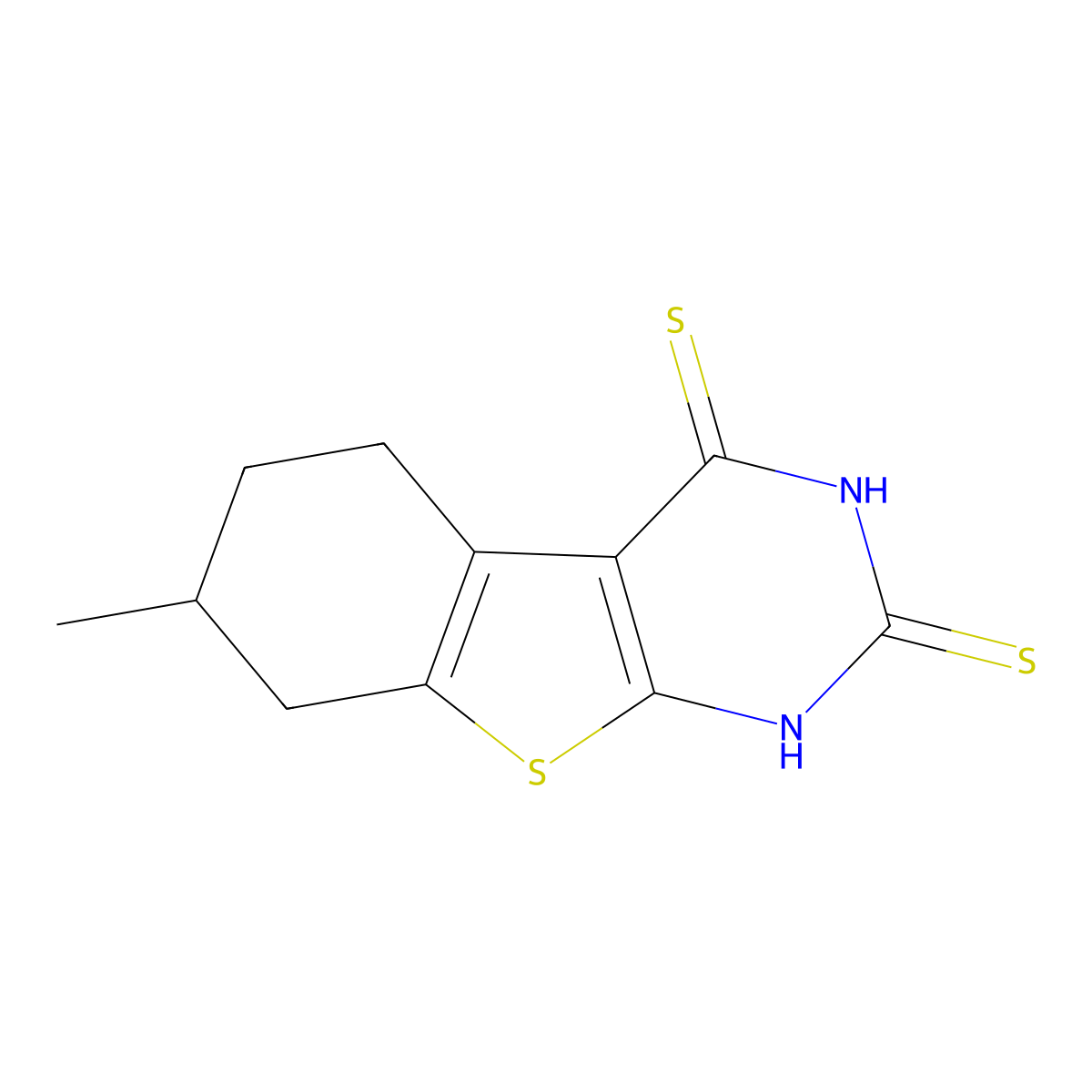 2-mercapto-7-methyl-5,6,7,8-tetrahydro[1]benzothieno[2,3-d]pyrimidine-4(3H)-thione molecular structure, CAS 385419-47-6