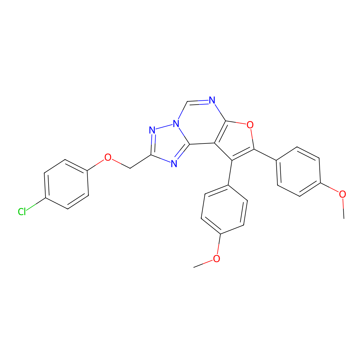 2-[(4-Chlorophenoxy)methyl]-8,9-bis(4-methoxyphenyl)furo[3,2-e][1,2,4]triazolo[1,5-c]pyrimidine molecular structure, CAS 385419-48-7