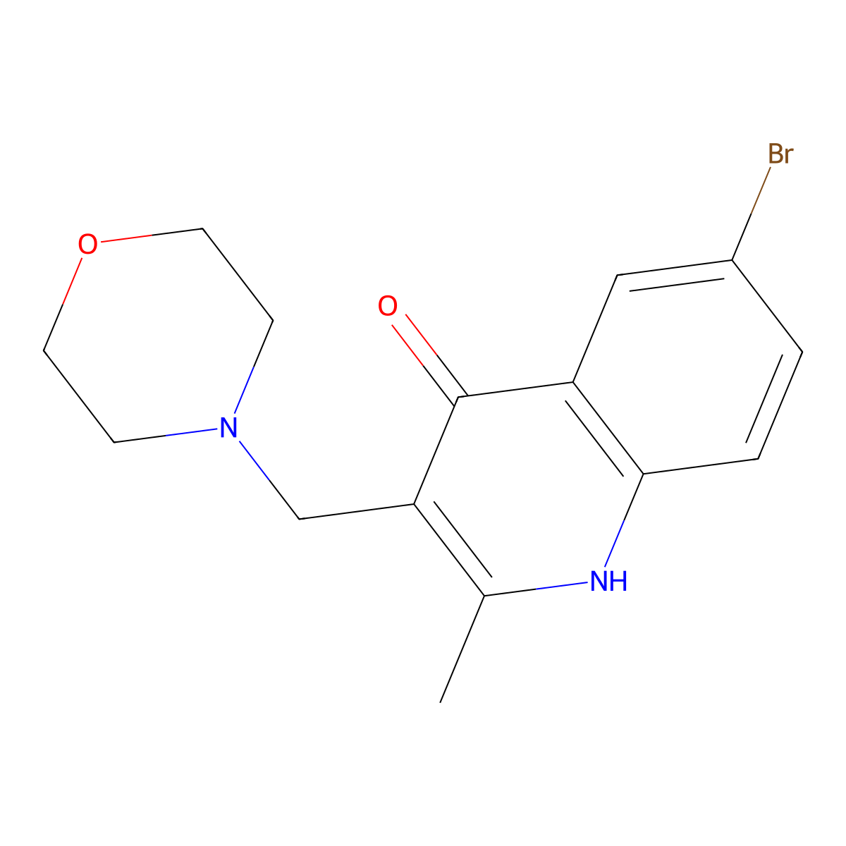 6-bromo-2-methyl-3-(morpholin-4-ylmethyl)-1H-quinolin-4-one molecular structure, CAS 385419-49-8