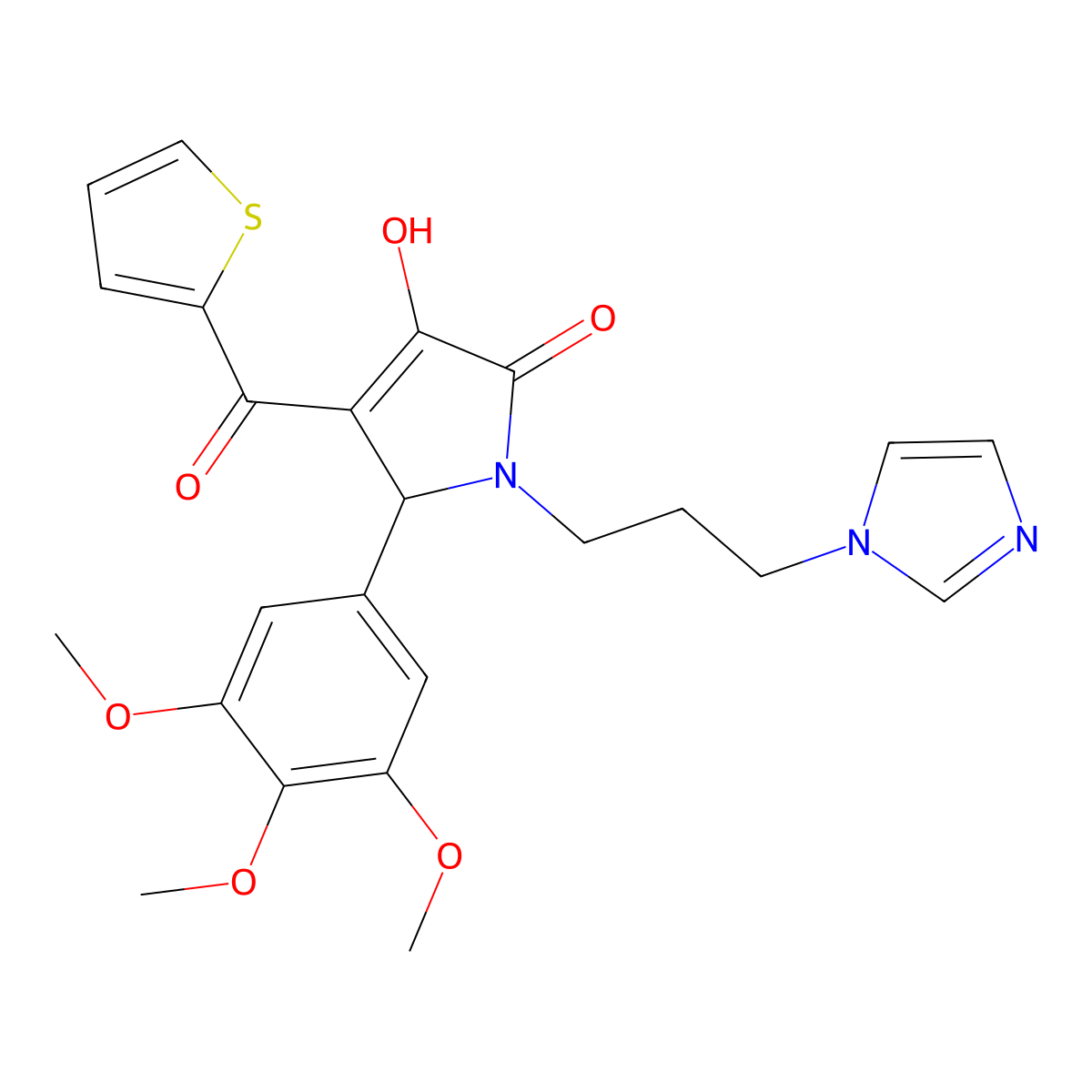 (4E)-4-[hydroxy(thiophen-2-yl)methylidene]-1-[3-(1H-imidazol-1-yl)propyl]-5-(3,4,5-trimethoxyphenyl)pyrrolidine-2,3-dione molecular structure, CAS 385419-76-1