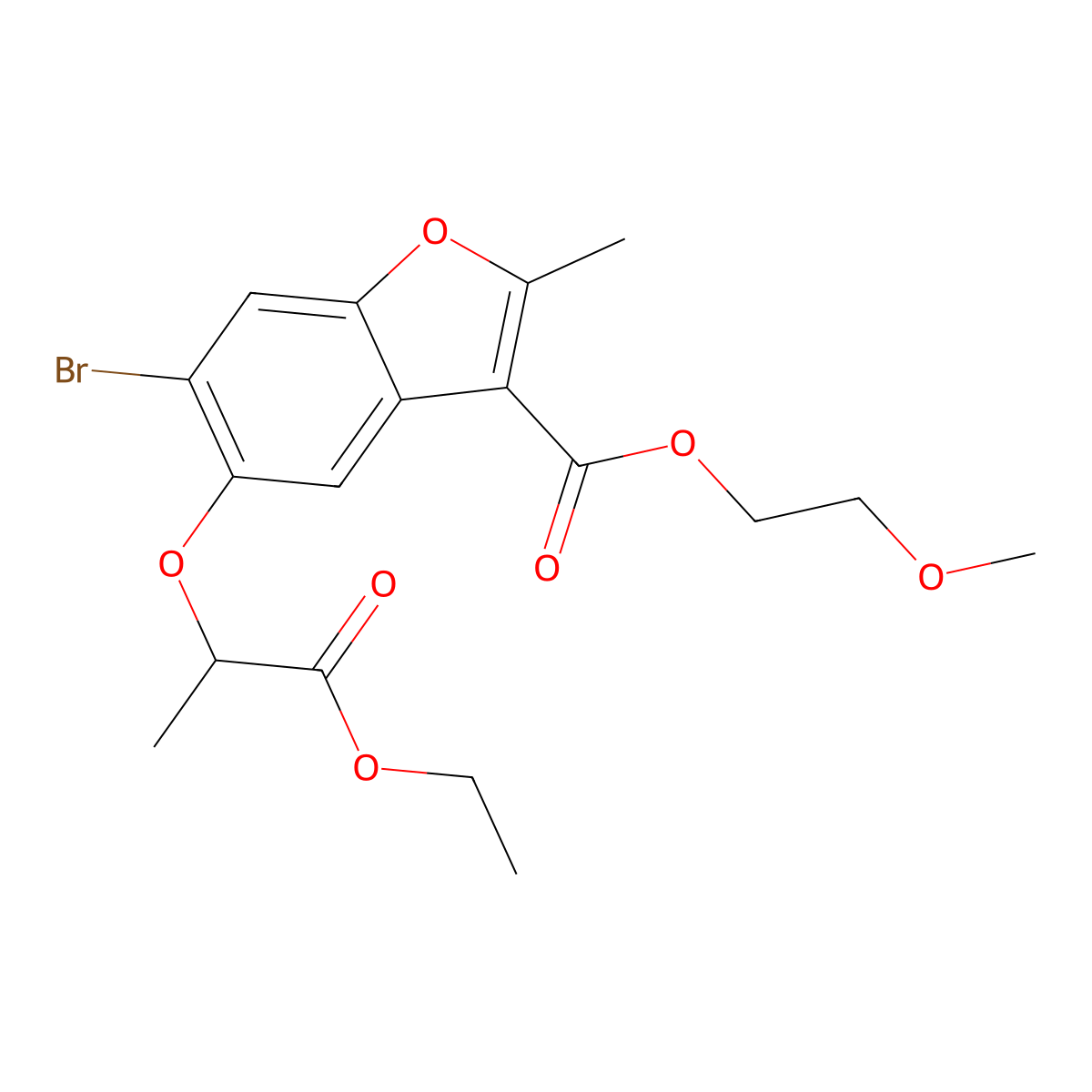 2-Methoxyethyl 6-bromo-5-((1-ethoxy-1-oxopropan-2-yl)oxy)-2-methylbenzofuran-3-carboxylate molecular structure, CAS 385419-77-2