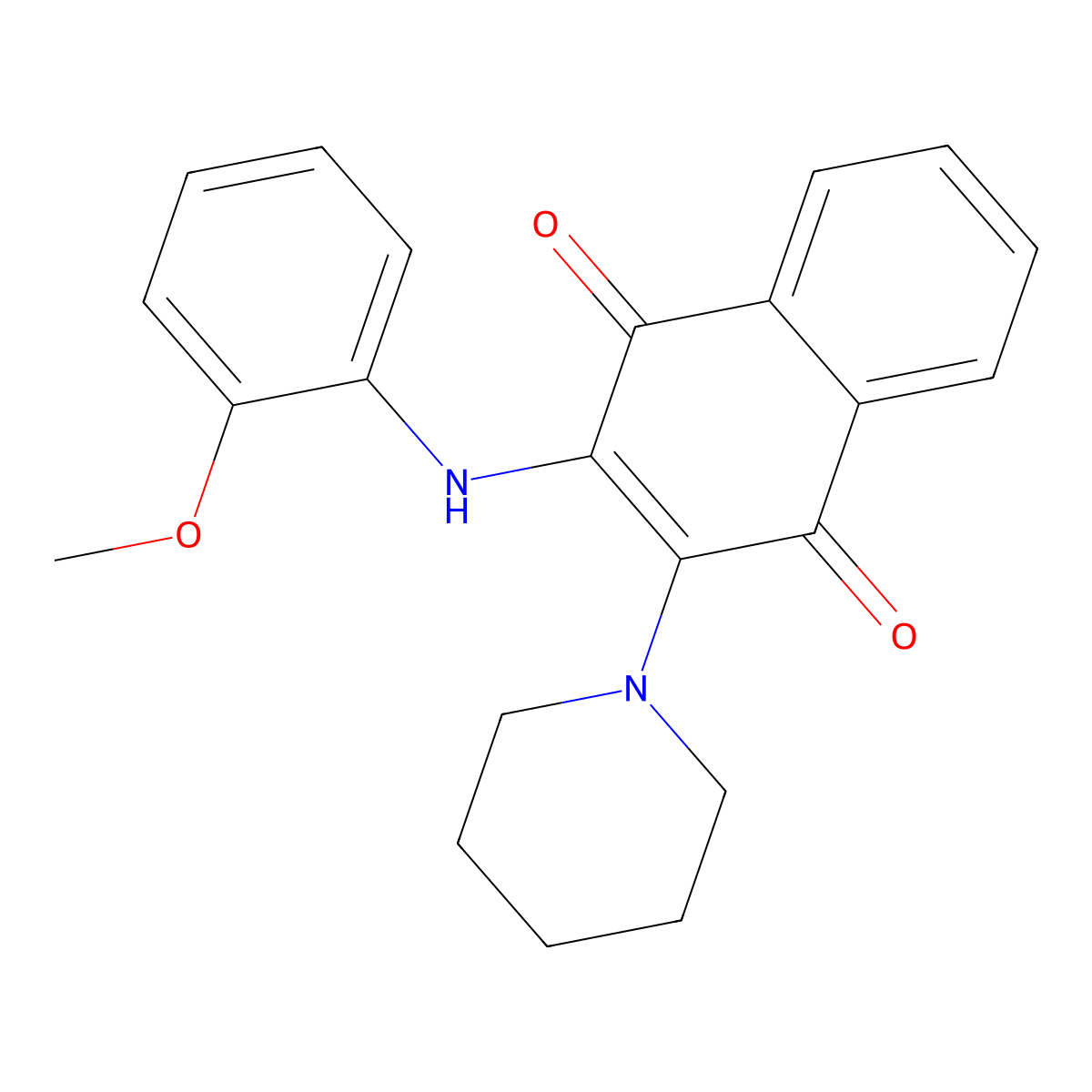 2-(2-Methoxyanilino)-3-piperidin-1-ylnaphthalene-1,4-dione molecular structure, CAS 385419-89-6
