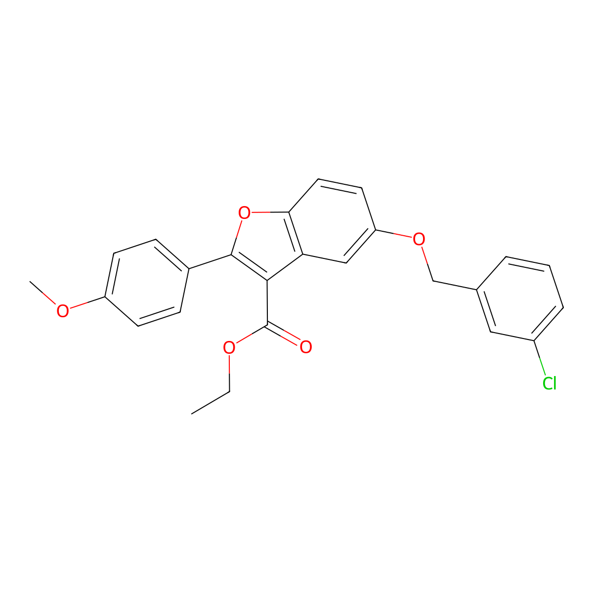 Ethyl 5-[(3-chlorophenyl)methoxy]-2-(4-methoxyphenyl)-1-benzofuran-3-carboxylate molecular structure, CAS 385420-01-9