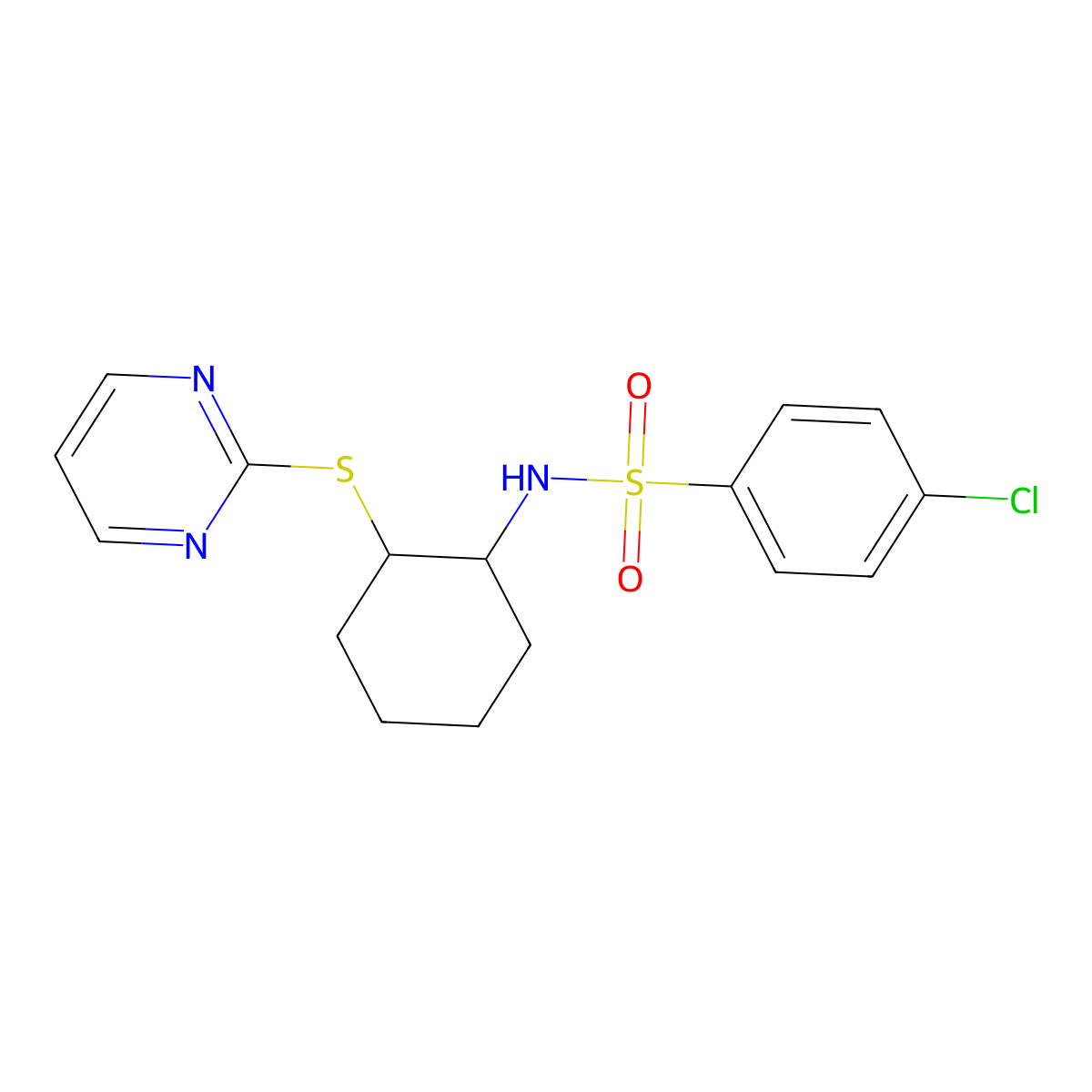 4-chloro-N-(2-pyrimidin-2-ylsulfanylcyclohexyl)benzenesulfonamide molecular structure, CAS 385420-23-5