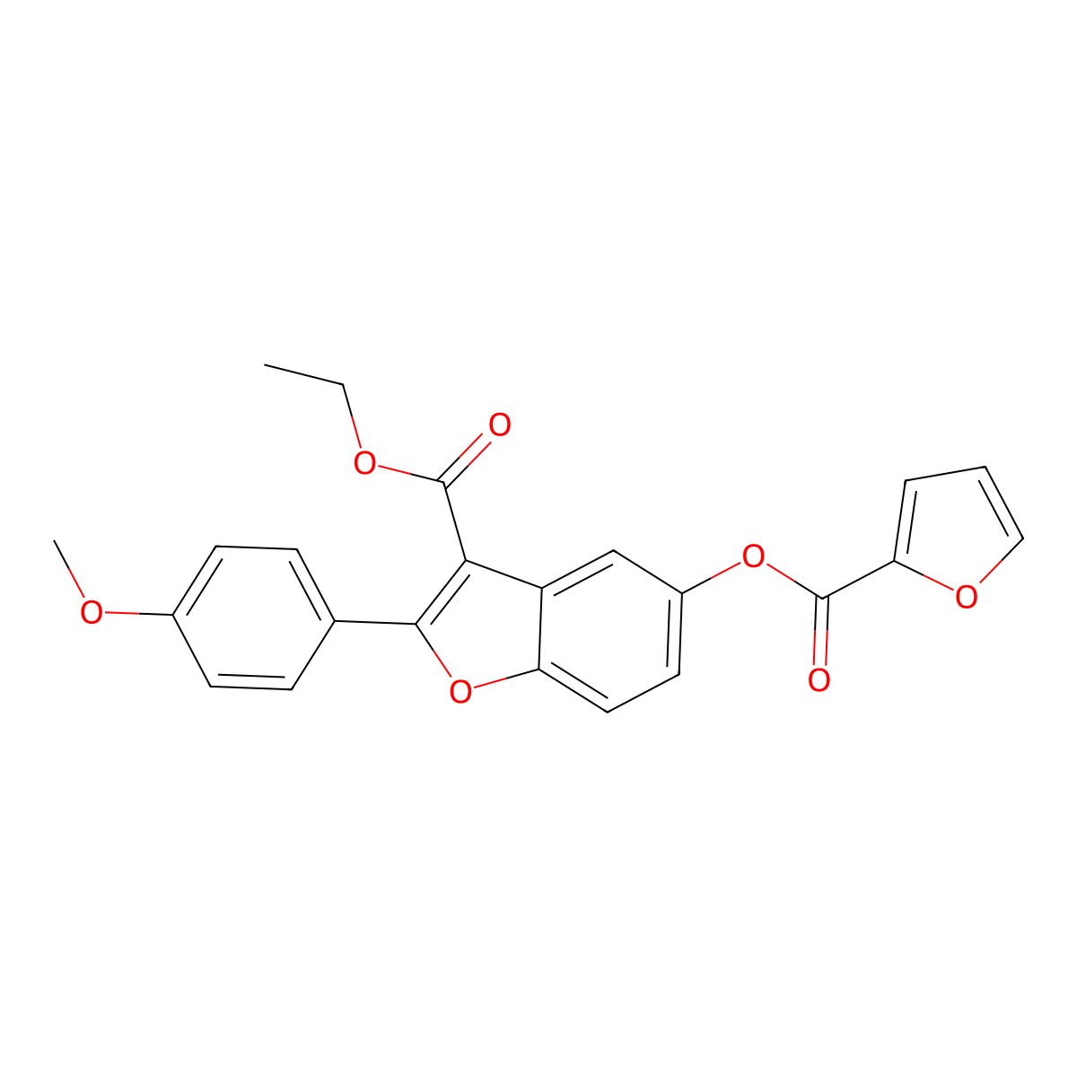 Ethyl 5-(furan-2-carbonyloxy)-2-(4-methoxyphenyl)-1-benzofuran-3-carboxylate molecular structure, CAS 385420-37-1