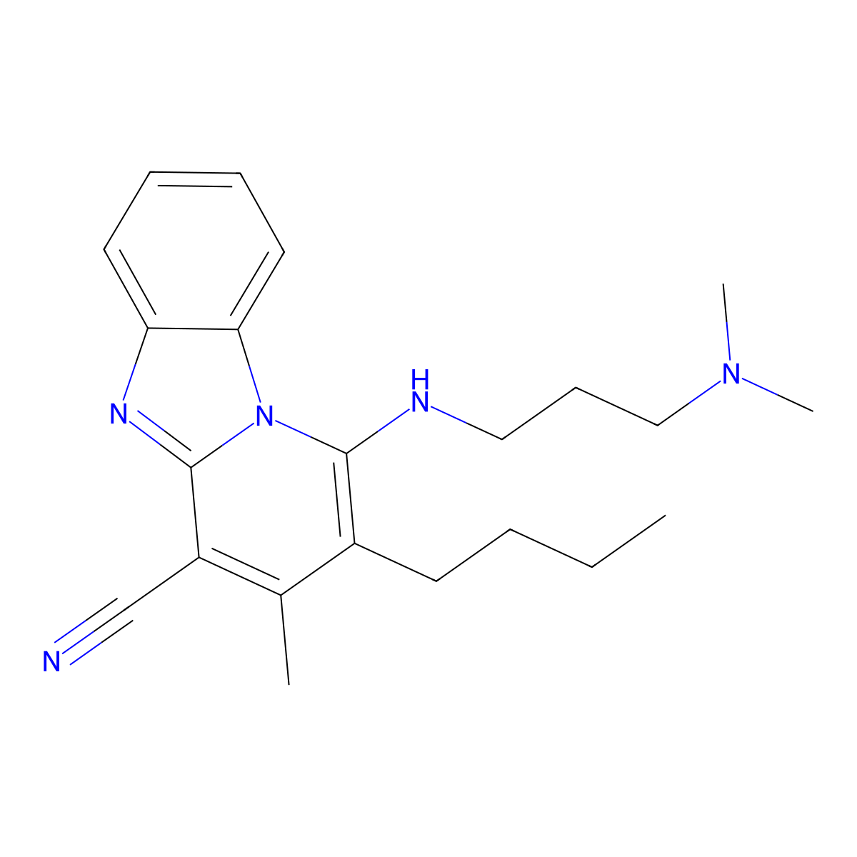 2-Butyl-1-[3-(dimethylamino)propylamino]-3-methylpyrido[1,2-a]benzimidazole-4-carbonitrile molecular structure, CAS 385420-38-2