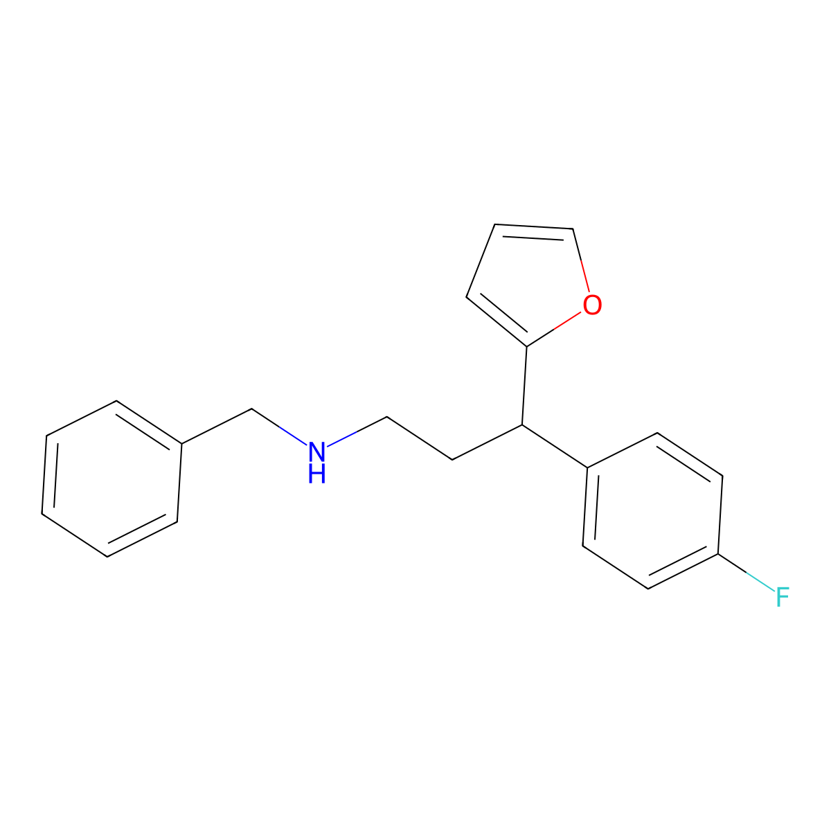 N-benzyl-3-(4-fluorophenyl)-3-(furan-2-yl)propan-1-amine molecular structure, CAS 385420-48-4