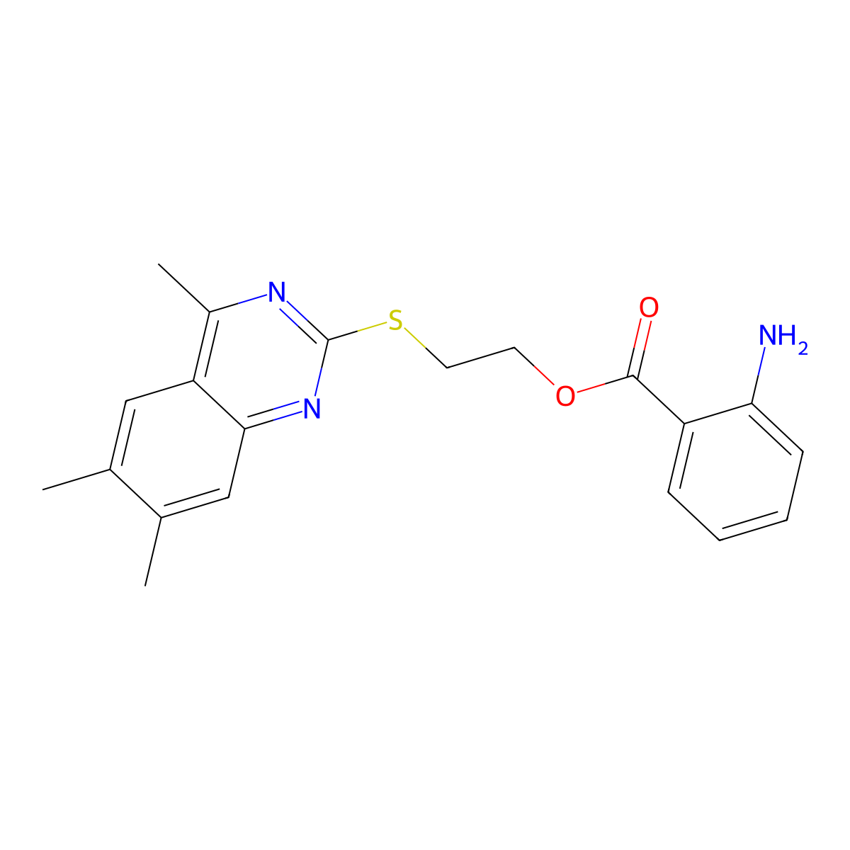 2-[(4,6,7-Trimethylquinazolin-2-yl)sulfanyl]ethyl 2-aminobenzoate molecular structure, CAS 385420-53-1