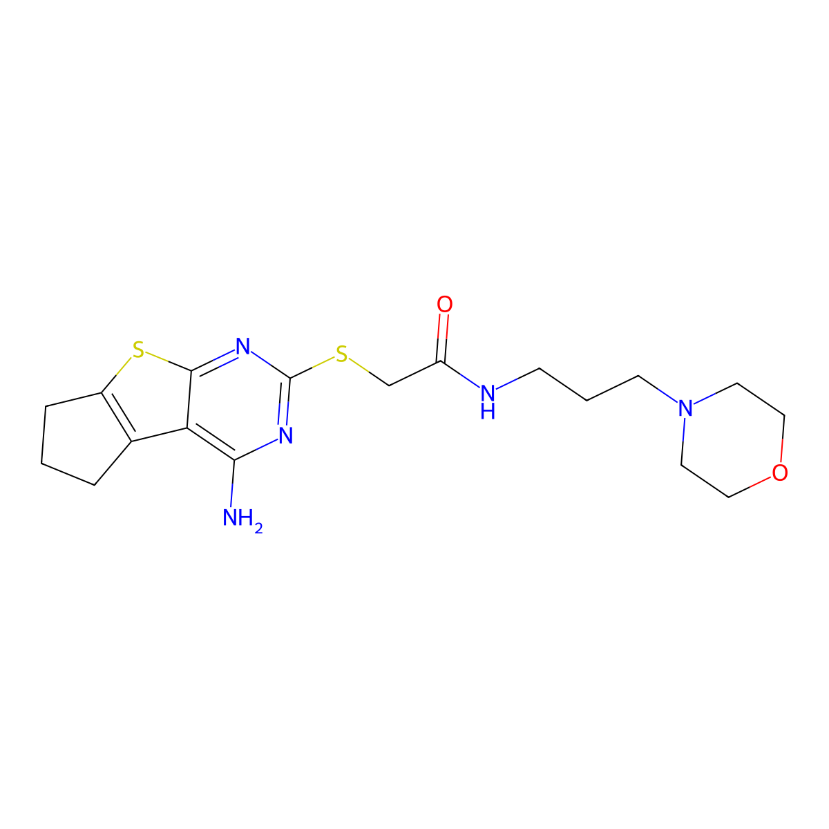 2-((4-amino-6,7-dihydro-5H-cyclopenta[4,5]thieno[2,3-d]pyrimidin-2-yl)thio)-N-(3-morpholinopropyl)acetamide molecular structure, CAS 385420-68-8