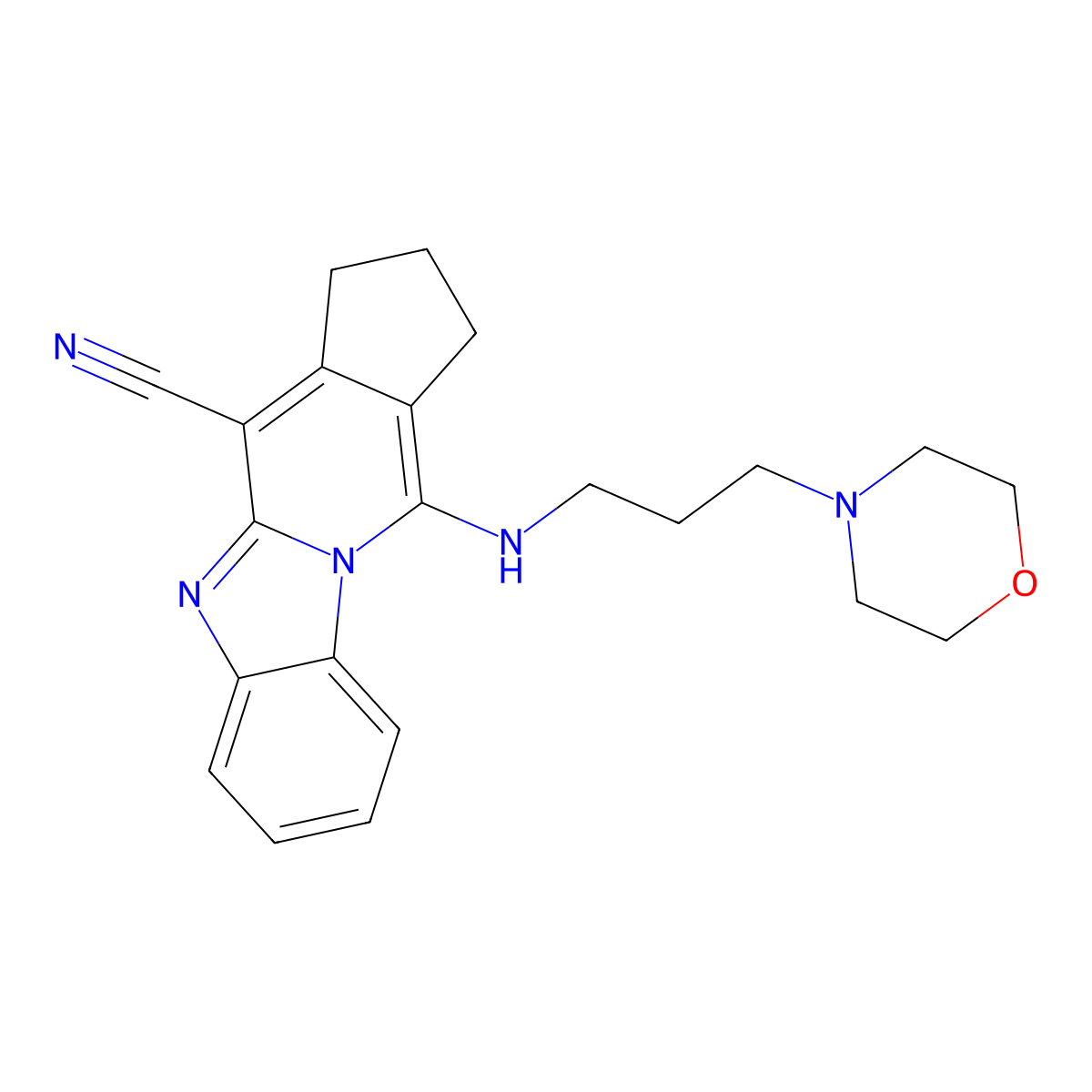 11-((3-morpholinopropyl)amino)-2,3-dihydro-1H-benzo[4,5]imidazo[1,2-a]cyclopenta[d]pyridine-4-carbonitrile molecular structure, CAS 385420-70-2