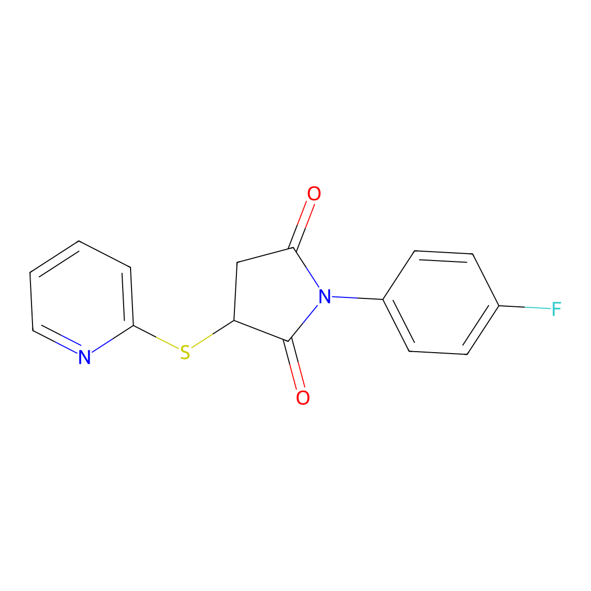1-(4-Fluorophenyl)-3-(pyridin-2-ylsulfanyl)pyrrolidine-2,5-dione molecular structure, CAS 385420-71-3