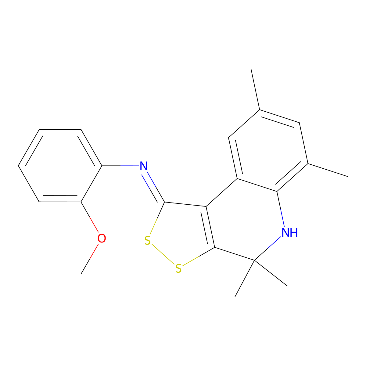 2-methoxy-N-[(1Z)-4,4,6,8-tetramethyl-4,5-dihydro-1H-[1,2]dithiolo[3,4-c]quinolin-1-ylidene]aniline molecular structure, CAS 385420-75-7