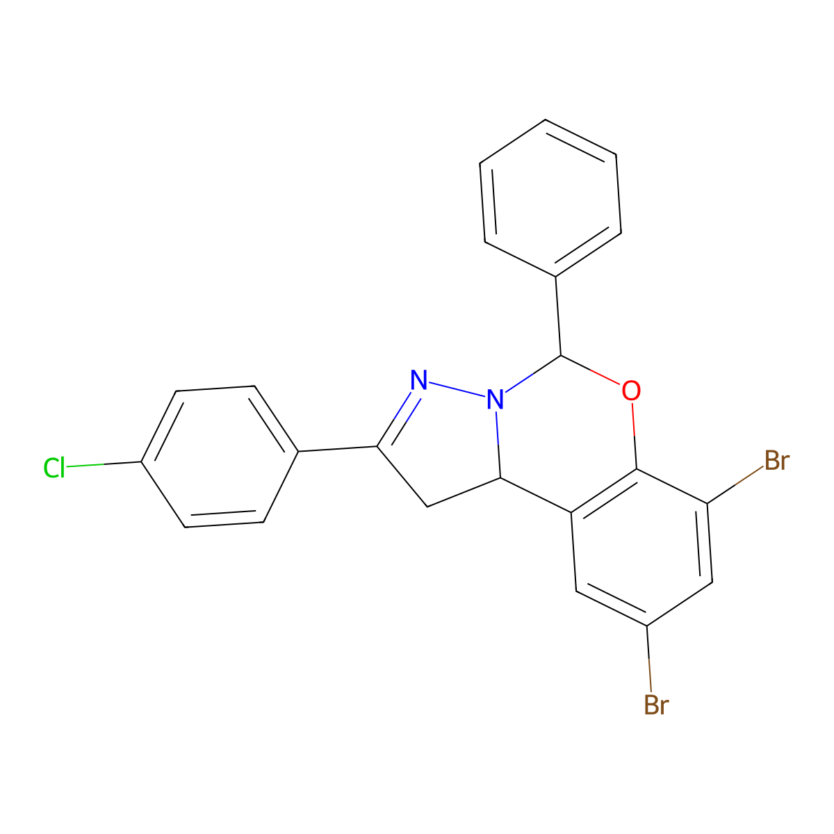 7,9-Dibromo-2-(4-chlorophenyl)-5-phenyl-1,10b-dihydropyrazolo[1,5-c][1,3]benzoxazine molecular structure, CAS 385420-76-8
