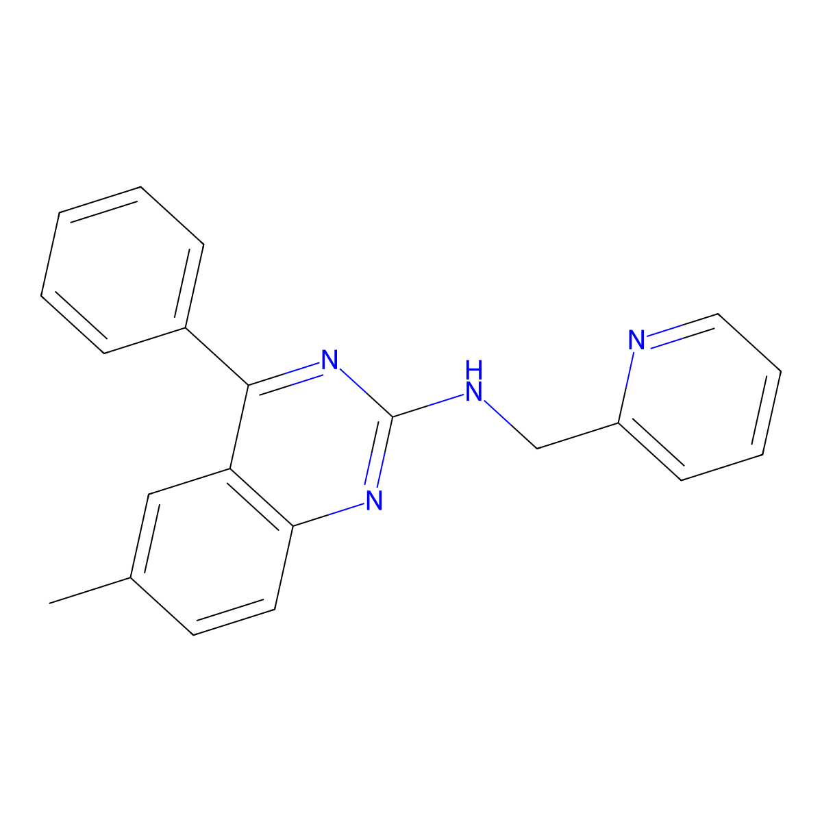 6-methyl-4-phenyl-N-(pyridin-2-ylmethyl)quinazolin-2-amine molecular structure, CAS 385420-77-9