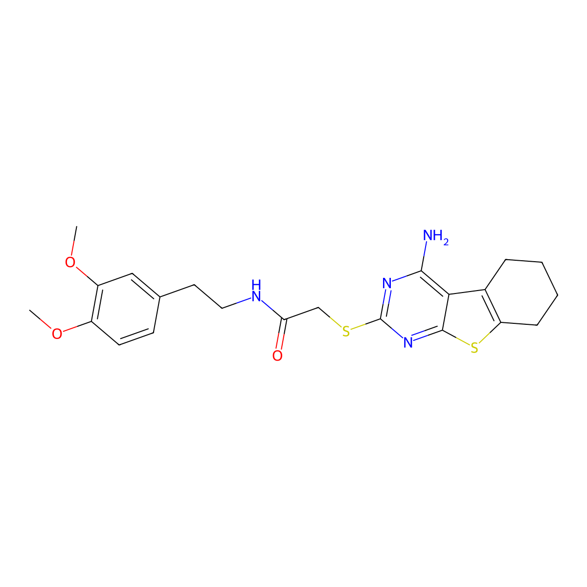 2-({3-amino-8-thia-4,6-diazatricyclo[7.4.0.0^{2,7}]trideca-1(9),2(7),3,5-tetraen-5-yl}sulfanyl)-N-[2-(3,4-dimethoxyphenyl)ethyl]acetamide molecular structure, CAS 385420-88-2