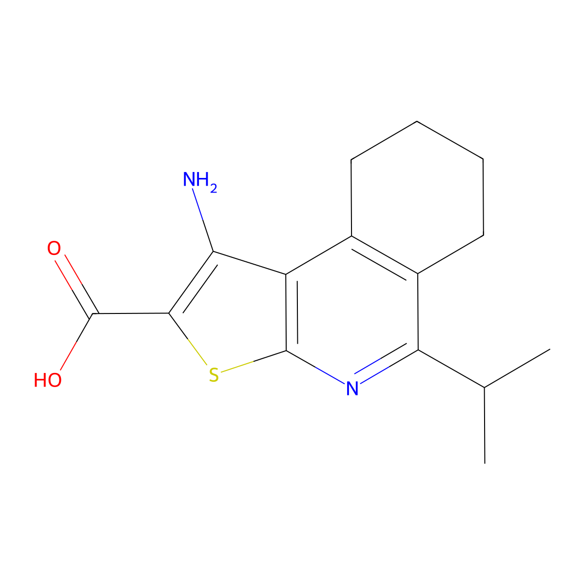 1-Amino-5-propan-2-yl-6,7,8,9-tetrahydrothieno[2,3-c]isoquinoline-2-carboxylic acid molecular structure, CAS 385420-92-8