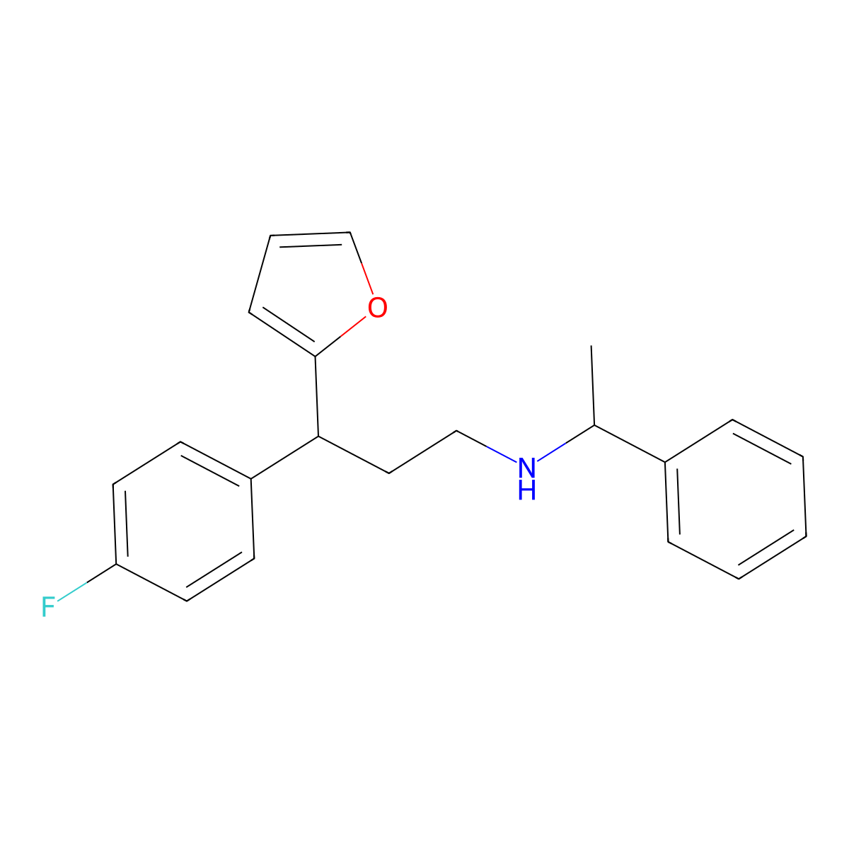 3-(4-fluorophenyl)-3-(furan-2-yl)-N-(1-phenylethyl)propan-1-amine molecular structure, CAS 385421-27-2