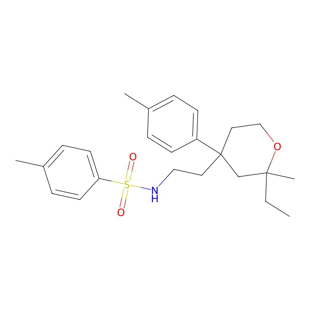 N-[2-[2-ethyl-2-methyl-4-(4-methylphenyl)oxan-4-yl]ethyl]-4-methylbenzenesulfonamide molecular structure, CAS 385421-53-4
