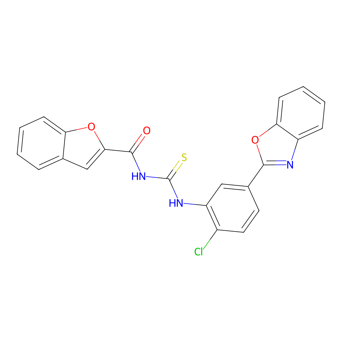 N-[[5-(1,3-benzoxazol-2-yl)-2-chlorophenyl]carbamothioyl]-1-benzofuran-2-carboxamide molecular structure, CAS 385421-60-3