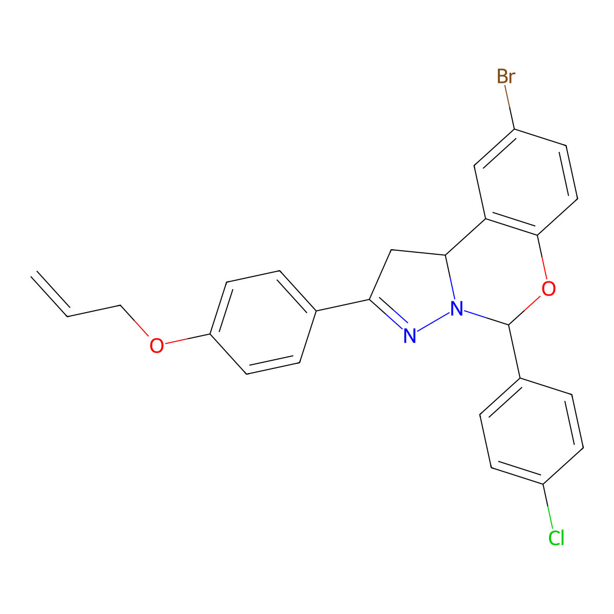 9-Bromo-5-(4-chlorophenyl)-2-[4-(prop-2-en-1-yloxy)phenyl]-1,10b-dihydropyrazolo[1,5-c][1,3]benzoxazine molecular structure, CAS 385421-68-1