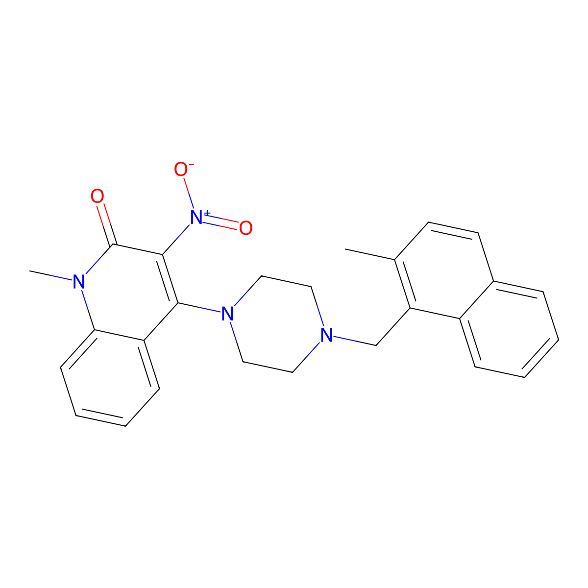 1-methyl-4-{4-[(2-methylnaphthalen-1-yl)methyl]piperazin-1-yl}-3-nitroquinolin-2(1H)-one molecular structure, CAS 385421-70-5