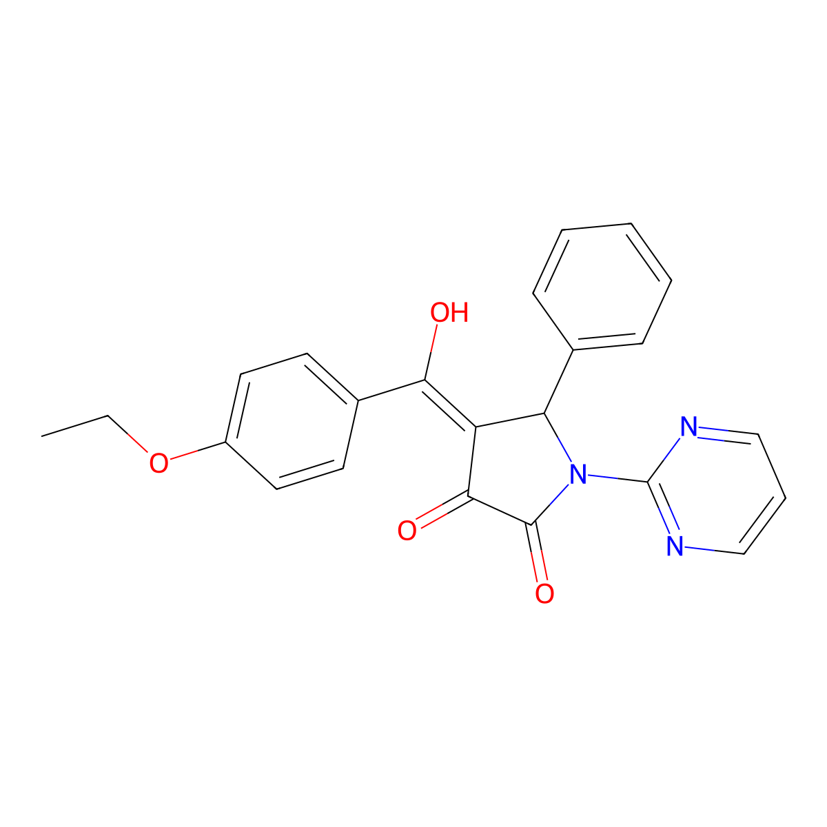 4-(4-ethoxybenzoyl)-3-hydroxy-5-phenyl-1-(pyrimidin-2-yl)-2,5-dihydro-1H-pyrrol-2-one molecular structure, CAS 385424-14-6