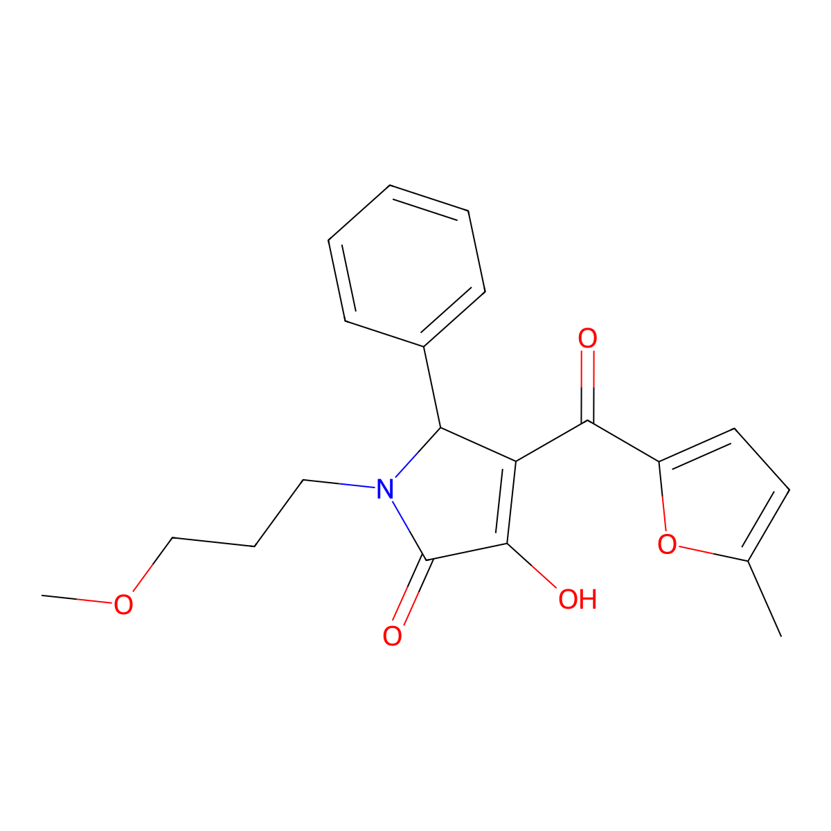 (4E)-4-[hydroxy(5-methylfuran-2-yl)methylidene]-1-(3-methoxypropyl)-5-phenylpyrrolidine-2,3-dione molecular structure, CAS 385424-39-5