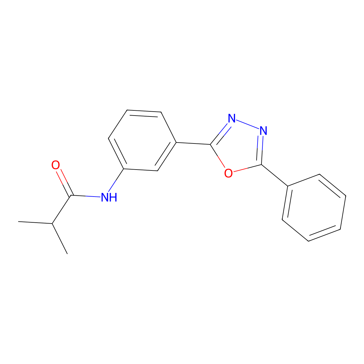 2-methyl-N-[3-(5-phenyl-1,3,4-oxadiazol-2-yl)phenyl]propanamide molecular structure, CAS 385424-49-7