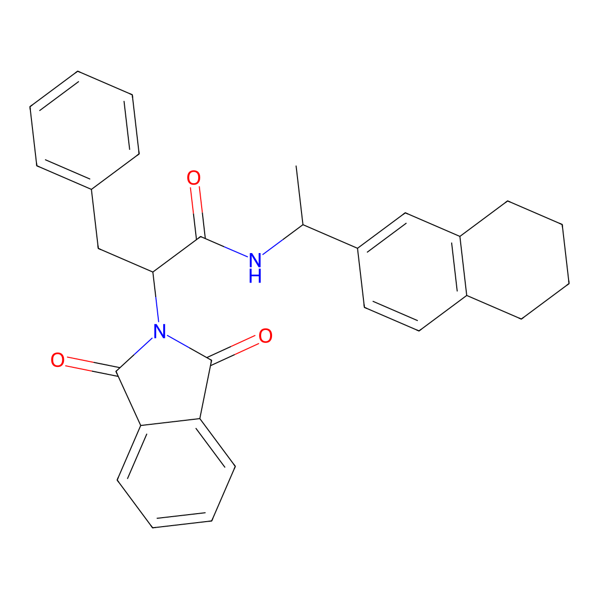 2-(1,3-dioxoisoindol-2-yl)-3-phenyl-N-[1-(5,6,7,8-tetrahydronaphthalen-2-yl)ethyl]propanamide molecular structure, CAS 385424-61-3