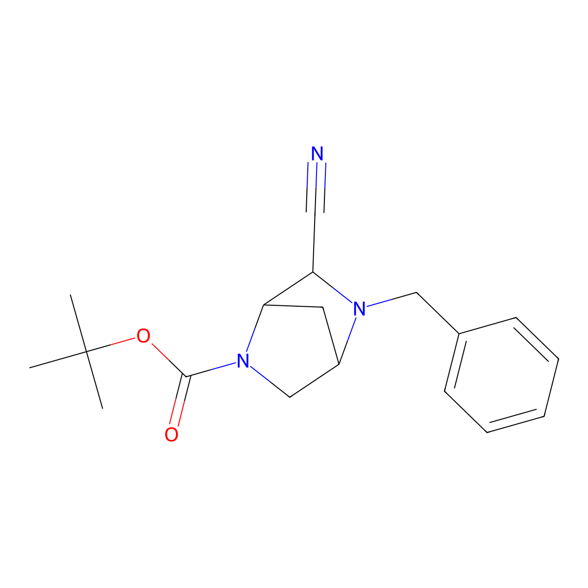 (1S,4S,6R)-Tert-butyl 5-benzyl-6-cyano-2,5-diazabicyclo[2.2.1]heptane-2-carboxylate molecular structure, CAS 385440-72-2