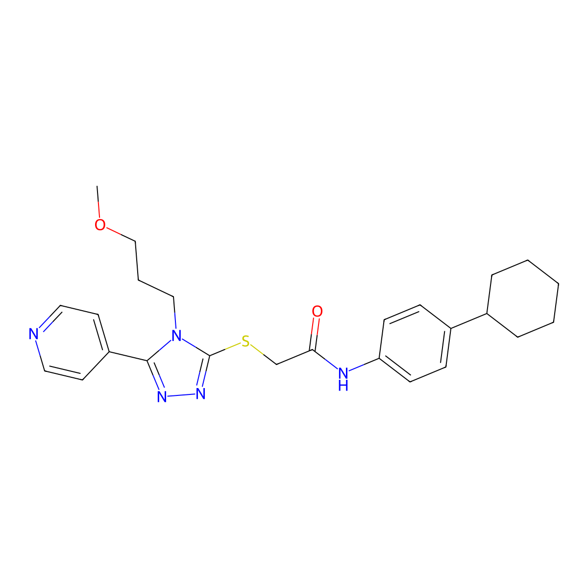 N-(4-Cyclohexylphenyl)-2-{[4-(3-methoxypropyl)-5-(pyridin-4-yl)-4H-1,2,4-triazol-3-yl]sulfanyl}acetamide molecular structure, CAS 3855-33-2