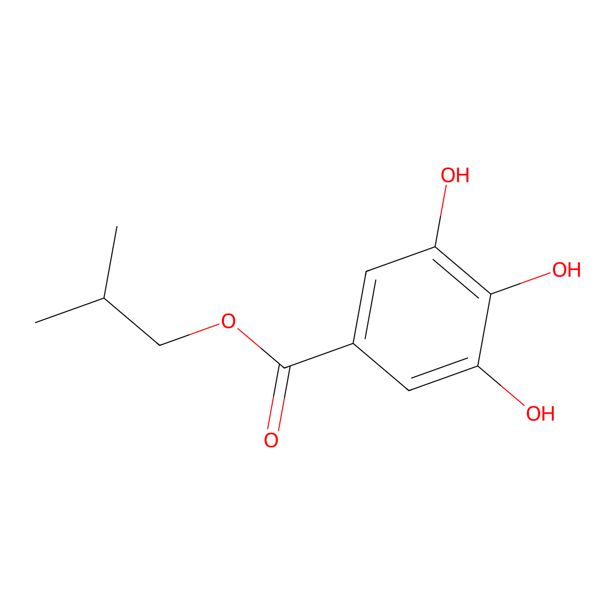 Isobutyl gallate molecular structure, CAS 3856-05-1