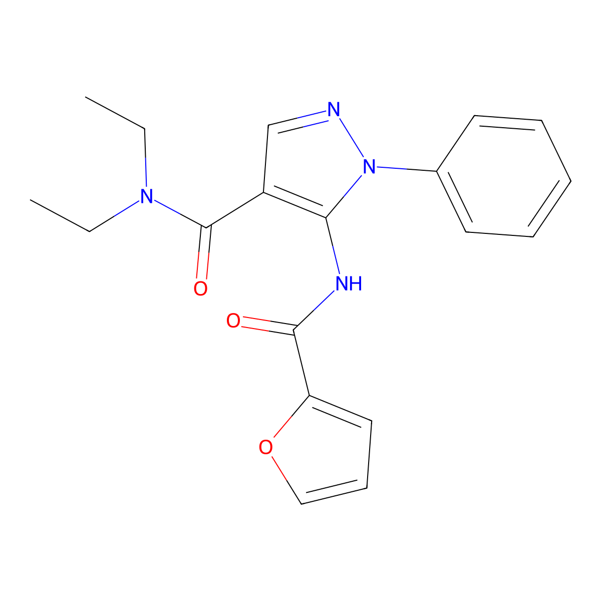 N,N-diethyl-5-(2-furoylamino)-1-phenyl-1H-pyrazole-4-carboxamide molecular structure, CAS 385767-46-4