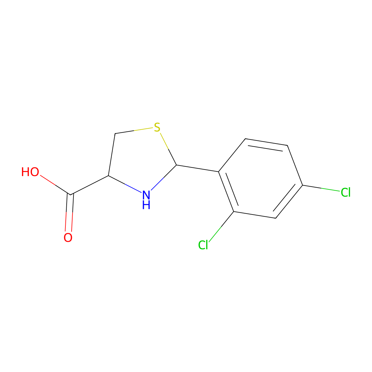 (4R)-2-(2,4-dichlorophenyl)-1,3-thiazolidine-4-carboxylic acid molecular structure, CAS 385767-55-5