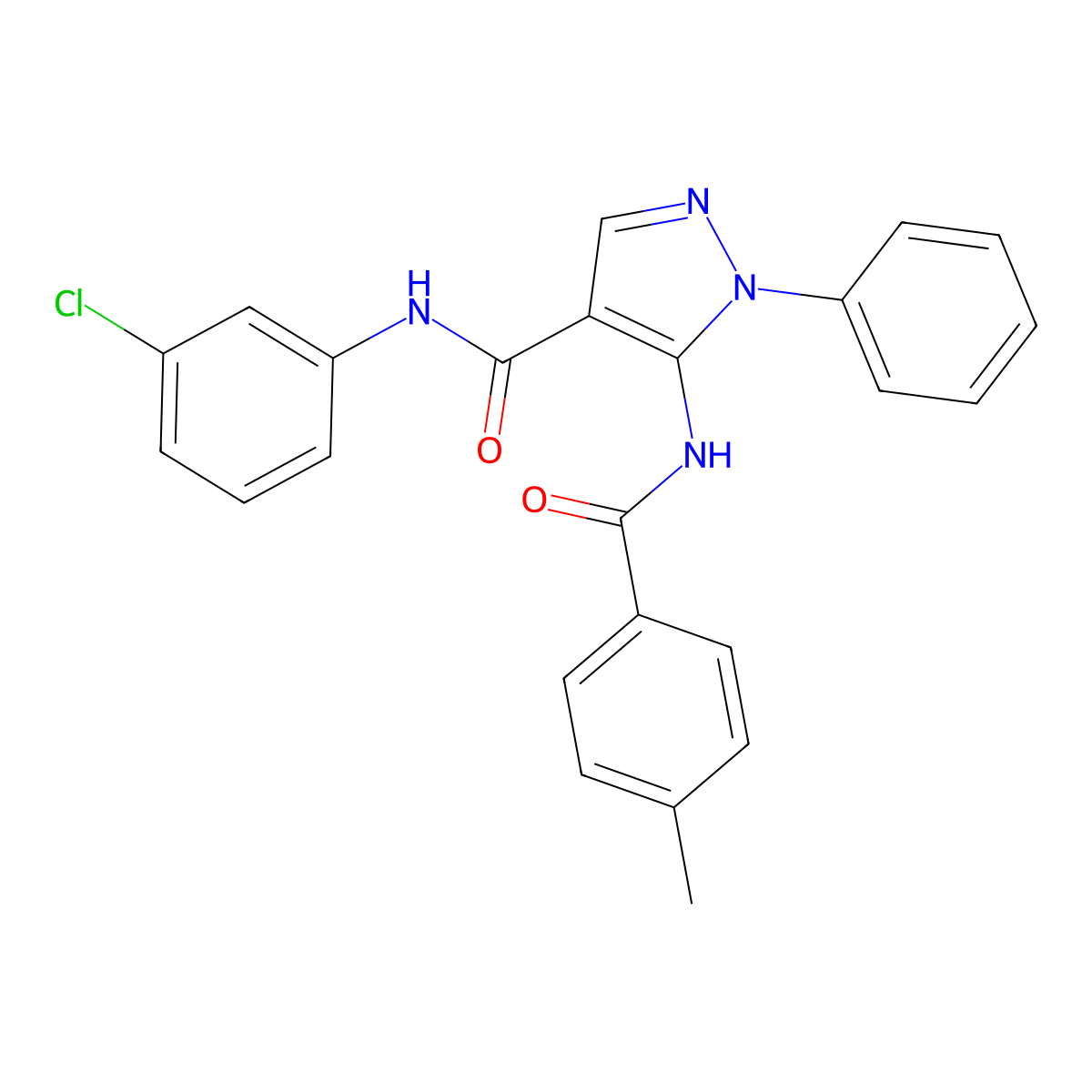 N-(3-chlorophenyl)-5-[(4-methylbenzoyl)amino]-1-phenylpyrazole-4-carboxamide molecular structure, CAS 385767-62-4