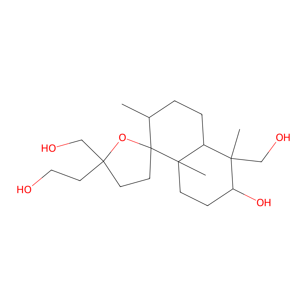 (2R,2'R,5S,5'R,6'S,8a'S)-5-(2-hydroxyethyl)-5,5'-bis(hydroxymethyl)-2',5',8a'-trimethyldecahydro-2'H,3H-spiro[furan-2,1'-naphthalen]-6'-ol molecular structure, CAS 385767-68-0