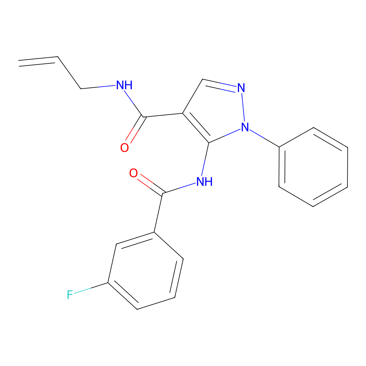 5-[(3-fluorobenzoyl)amino]-1-phenyl-N-prop-2-enylpyrazole-4-carboxamide molecular structure, CAS 385767-82-8