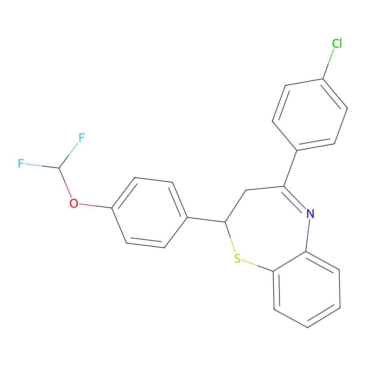 4-(4-Chlorophenyl)-2-[4-(difluoromethoxy)phenyl]-2,3-dihydro-1,5-benzothiazepine molecular structure, CAS 385786-01-6
