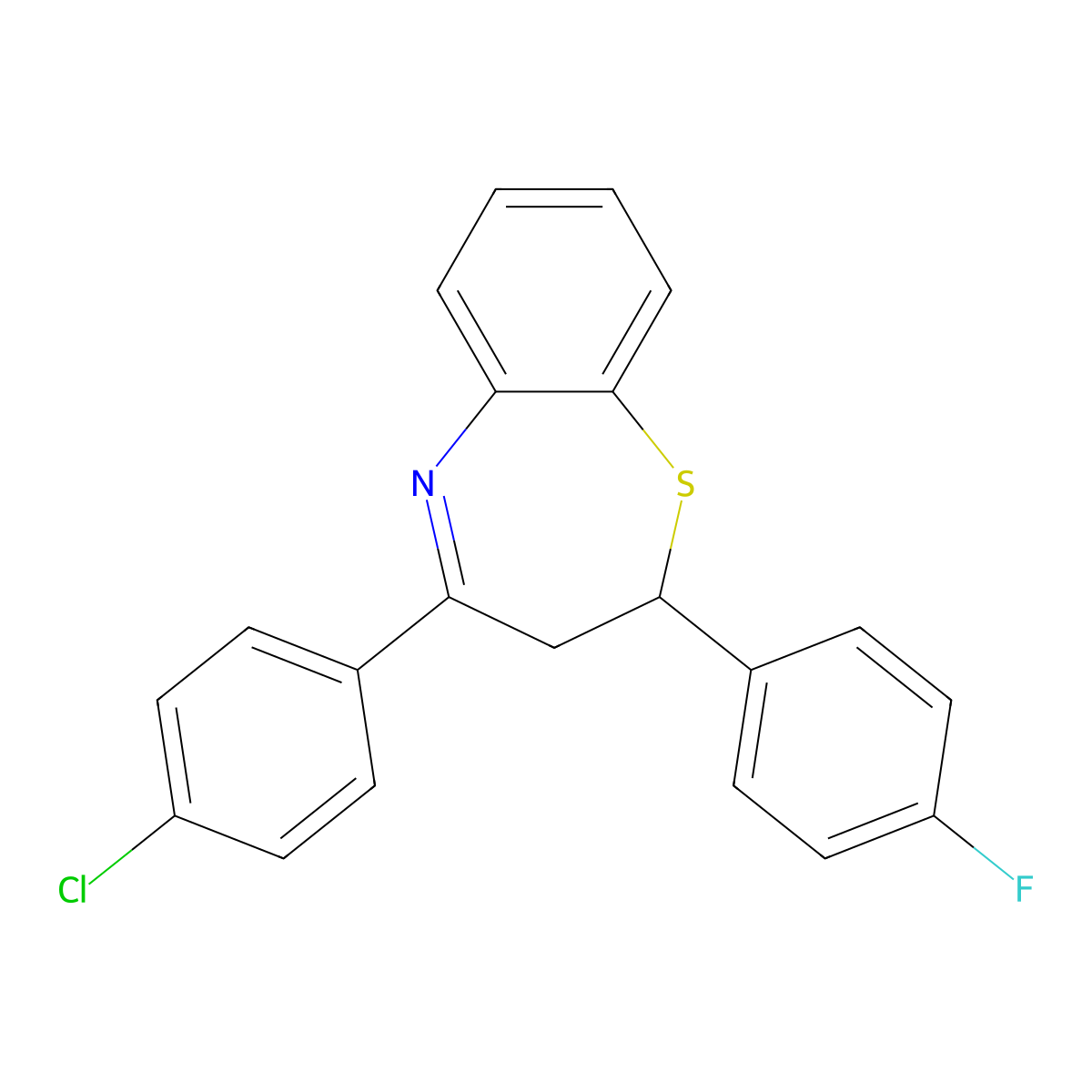 4-(4-Chlorophenyl)-2-(4-fluorophenyl)-2,3-dihydro-1,5-benzothiazepine molecular structure, CAS 385786-02-7