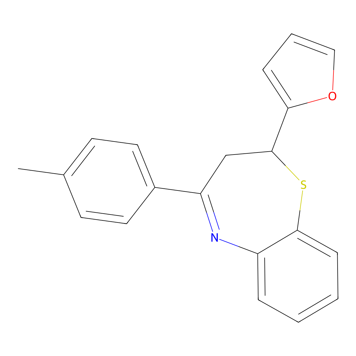 2-(Furan-2-yl)-4-(4-methylphenyl)-2,3-dihydro-1,5-benzothiazepine molecular structure, CAS 385786-03-8