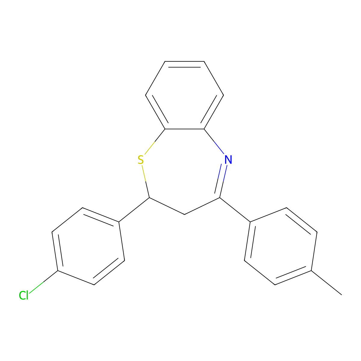 2-(4-Chlorophenyl)-4-(4-methylphenyl)-2,3-dihydro-1,5-benzothiazepine molecular structure, CAS 385786-04-9