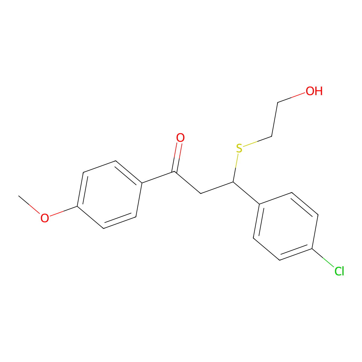 3-(4-Chlorophenyl)-3-((2-hydroxyethyl)thio)-1-(4-methoxyphenyl)propan-1-one molecular structure, CAS 385786-12-9