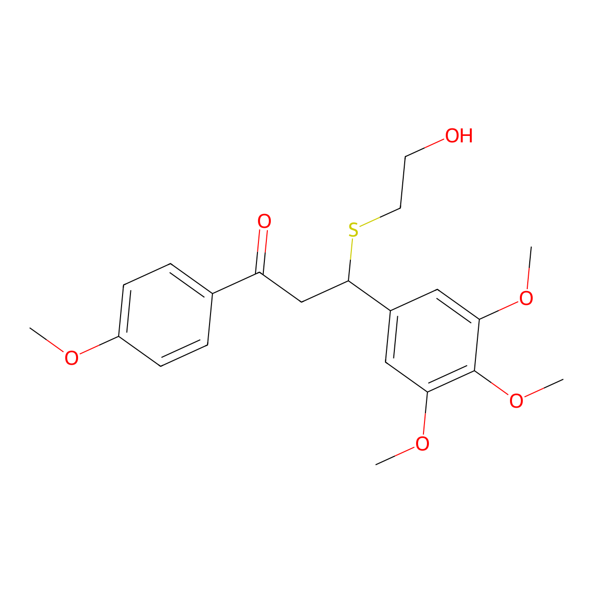 3-[(2-Hydroxyethyl)sulfanyl]-1-(4-methoxyphenyl)-3-(3,4,5-trimethoxyphenyl)propan-1-one molecular structure, CAS 385786-13-0