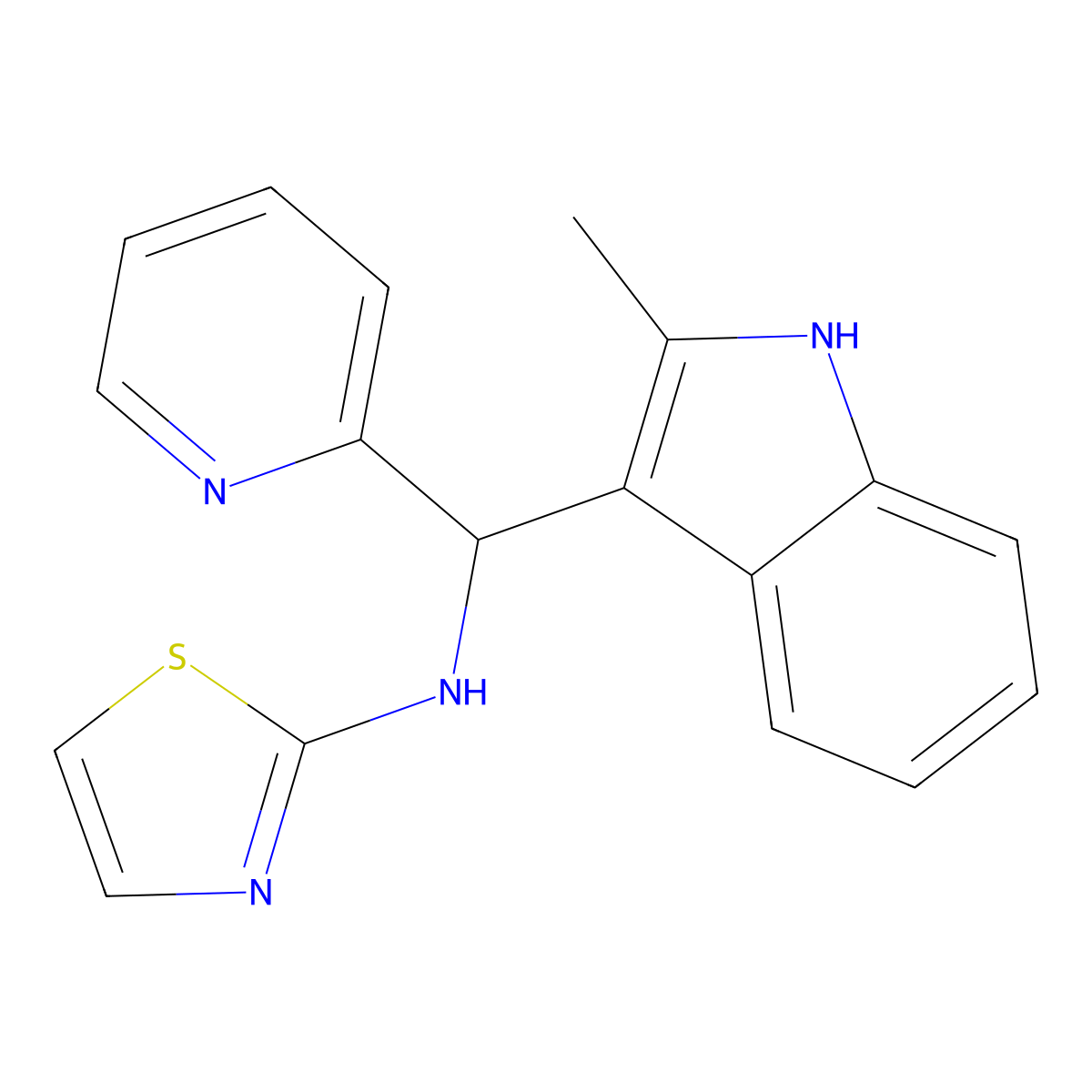 N-[(2-methyl-1H-indol-3-yl)(pyridin-2-yl)methyl]-1,3-thiazol-2-amine molecular structure, CAS 385786-25-4
