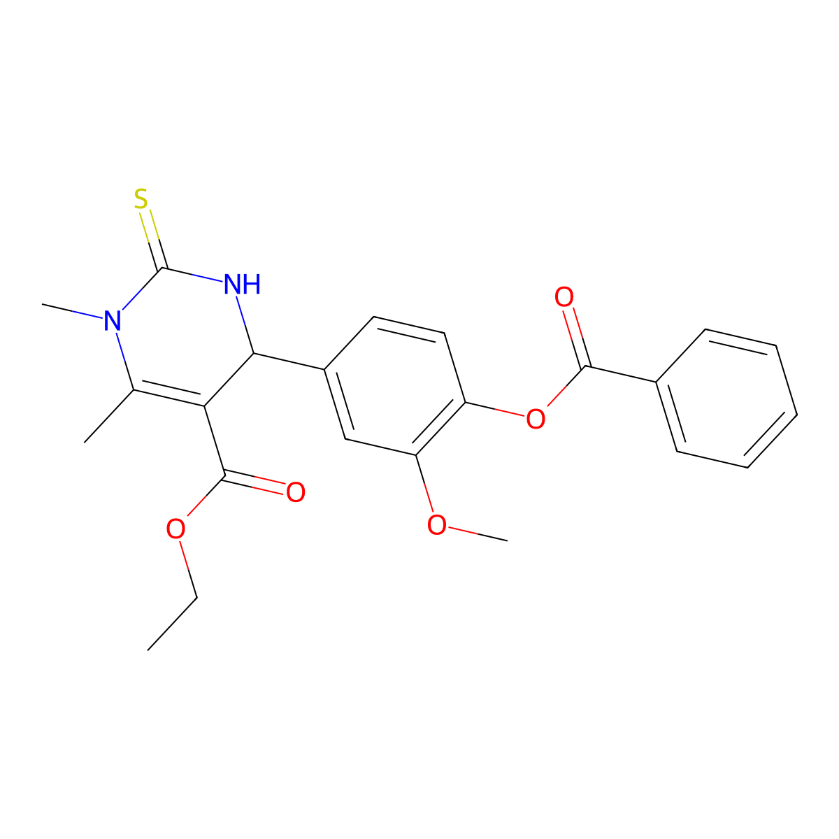 Ethyl 6-(4-benzoyloxy-3-methoxyphenyl)-3,4-dimethyl-2-sulfanylidene-1,6-dihydropyrimidine-5-carboxylate molecular structure, CAS 385786-36-7